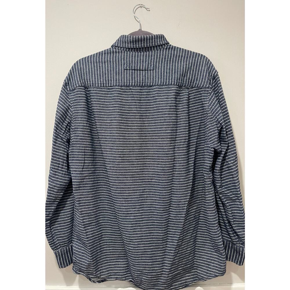 Duluth Denim Button Up Shirt Men’s Medium Blue Striped Long Sleeve Two Pockets - Picture 7 of 7